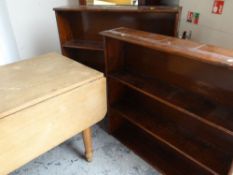 LONG PINE DROP LEAF TABLE table is 166cms long together with two bookcases (3)