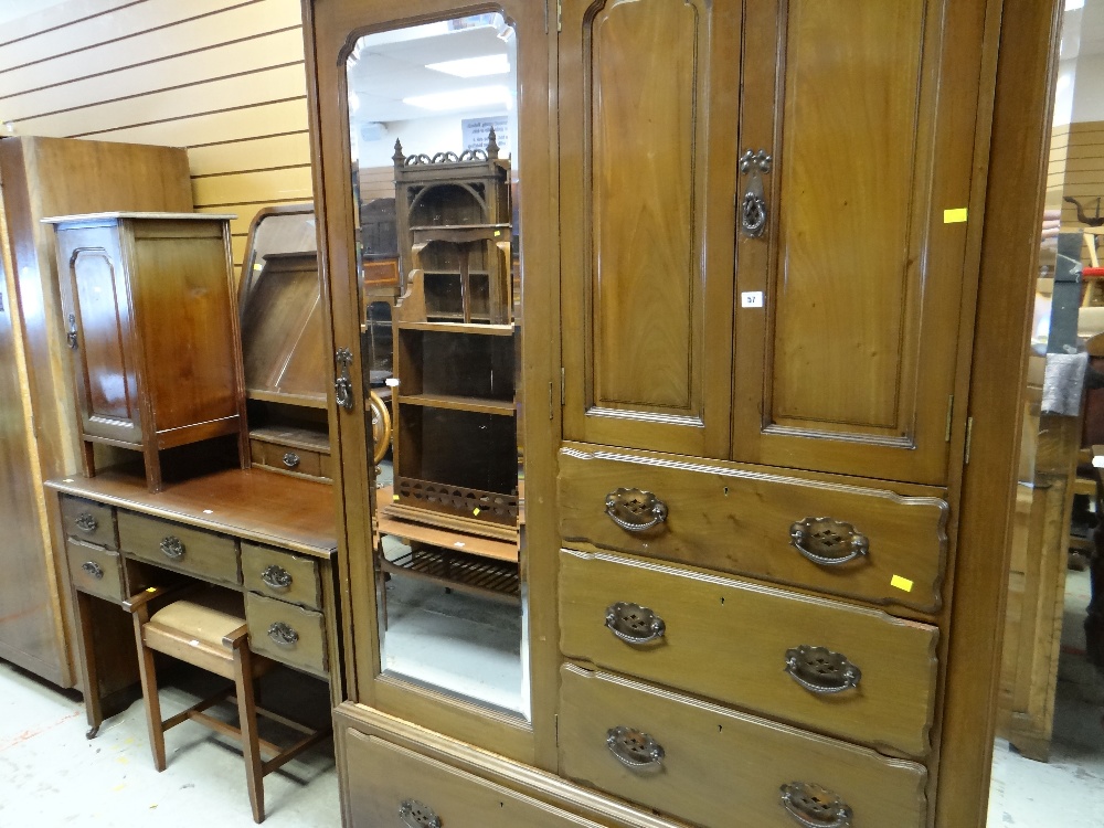 VINTAGE MAHOGANY MIRRORED WARDROBE & CHEST COMBINATION with matching dressing table, together with