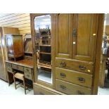 VINTAGE MAHOGANY MIRRORED WARDROBE & CHEST COMBINATION with matching dressing table, together with