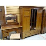 VINTAGE TRIPLE MAHOGANY WARDROBE, matching dressing table with stool and mahogany wash stand (3)