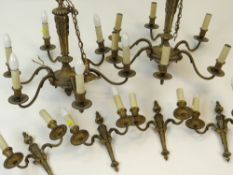 18TH CENTURY-STYLE SUITE OF GILT METAL LIGHTS comprising a pair of six-light ceiling lights and a