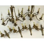 18TH CENTURY-STYLE SUITE OF GILT METAL LIGHTS comprising a pair of six-light ceiling lights and a
