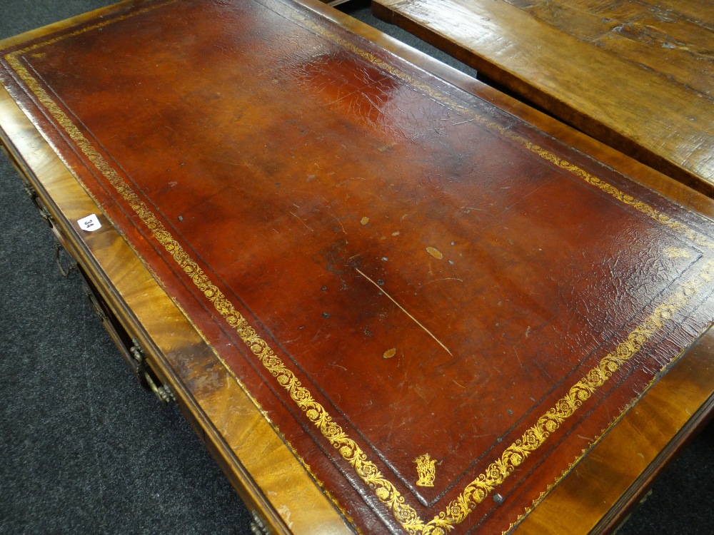REPRODUCTION MAHOGANY WRITING DESK, two banks of three drawers, three further frieze drawers, gilt - Image 2 of 3