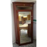 STANDING INLAID MAHOGANY CORNER ARMOIRE with single glazed door, 199cms high