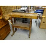 A SJOBERGS (SWEDEN) LIGHTWOOD CARPENTERS WORK TABLE with intergral vice, 111cms wide