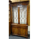 REPRODUCTION MAHOGANY GEORGIAN-STYLE CHINA CABINET with cupboard base and internal glass shelves,