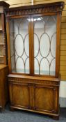 REPRODUCTION MAHOGANY GEORGIAN-STYLE CHINA CABINET with cupboard base and internal glass shelves,