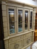 MODERN GLAZED CABINET configured by base of two cupboards, two drawers and an upper shelved