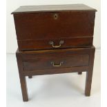 MID 18TH CENTURY OAK BOX ON STAND, moulded top and apron drawer on a stand with frieze drawer, 66cms