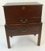 MID 18TH CENTURY OAK BOX ON STAND, moulded top and apron drawer on a stand with frieze drawer, 66cms