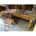 VINTAGE PINE FARMHOUSE TABLE & SINGLE PINE CHAIR (2)