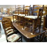 ERCOL DARKWOOD DINING TABLE & 4+2 ERCOL LADDER BACK CHAIRS WITH DROP-IN SEATS