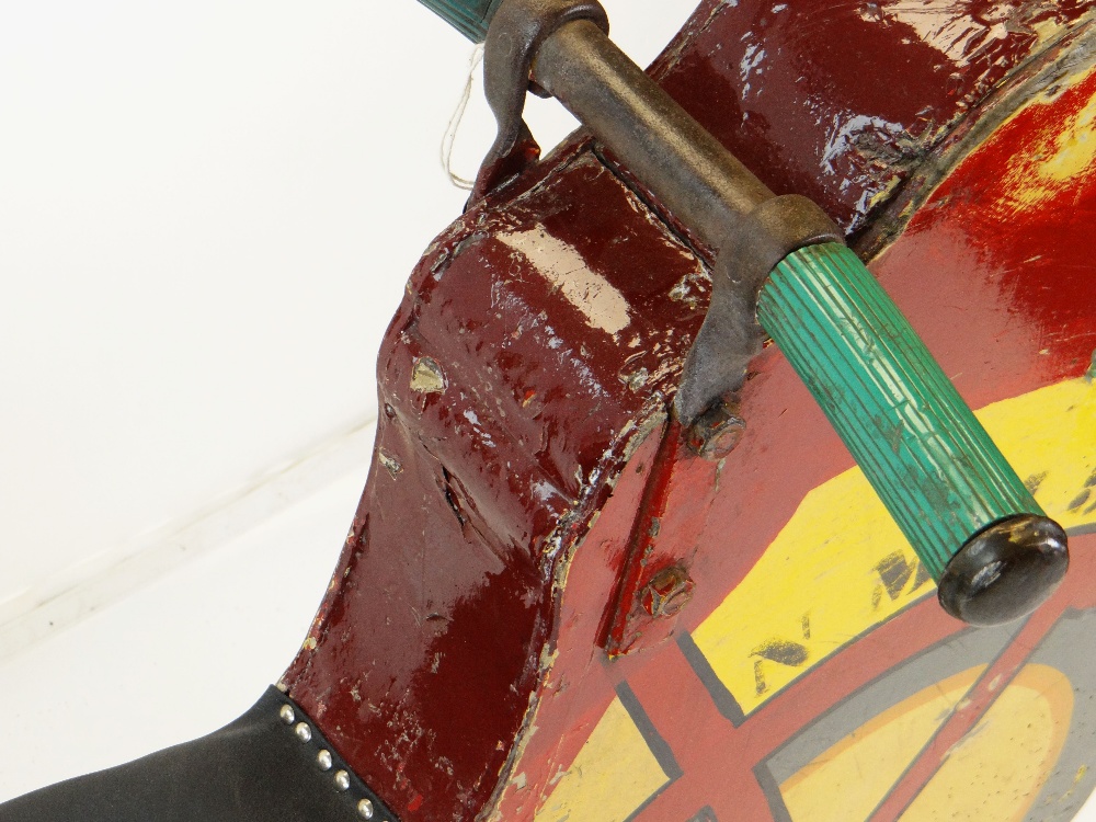 PAINTED WOODEN & METAL FAIRGROUND CAROUSEL MOTORCYCLE 'SUPER', standing on three feet, complete with - Image 11 of 13