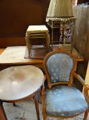 ASSORTED FURNITURE including carved French style elbow chair, nest of three coffee tables,
