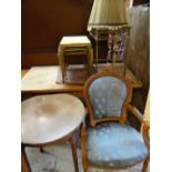 ASSORTED FURNITURE including carved French style elbow chair, nest of three coffee tables,