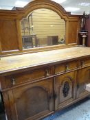 VINTAGE CARVED OAK MIRROR BACK SIDEBOARD, 163cms wide