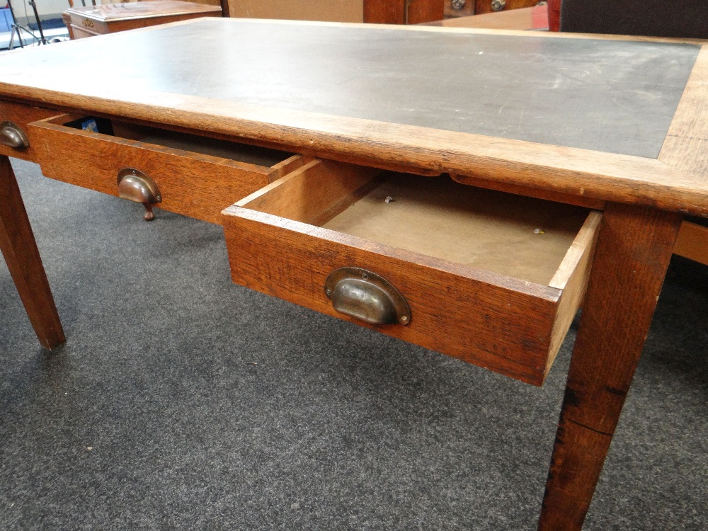 VINTAGE OAK & SIMULATED LEATHER INSERTED THREE-DRAWER DESK, 152 x 91cms Condition Report: overall - Image 3 of 3