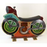 PAINTED WOODEN & METAL FAIRGROUND CAROUSEL MOTORCYCLE 'SUPER', standing on three feet, complete with