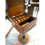 MARQUETRY & INLAID MAHOGANY SEWING TABLE ON A TURNED & CIRCULAR BASE