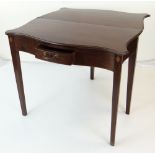 GEORGE III SERPENTINE MAHOGANY GATE LEG TEA TABLE, fitted frieze drawer and inlaid satinwood lozenge