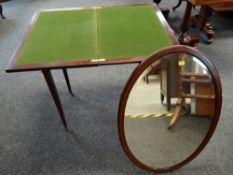 EDWARDIAN CARD TABLE & OVAL MIRROR (2)