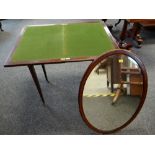 EDWARDIAN CARD TABLE & OVAL MIRROR (2)