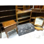 ASSORTED FURNITURE including hanging corner shelf, open bookcase, toilet mirror ETC