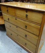 EDWARDIAN SYCAMORE CHEST OF THREE LONG & TWO SHORT DRAWERS, 106cms wide