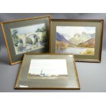 VINTAGE & LATER WATERCOLOURS x 3 including E GRIEG HALL - Lake District scene, 27 x 36.5cms, ALAN