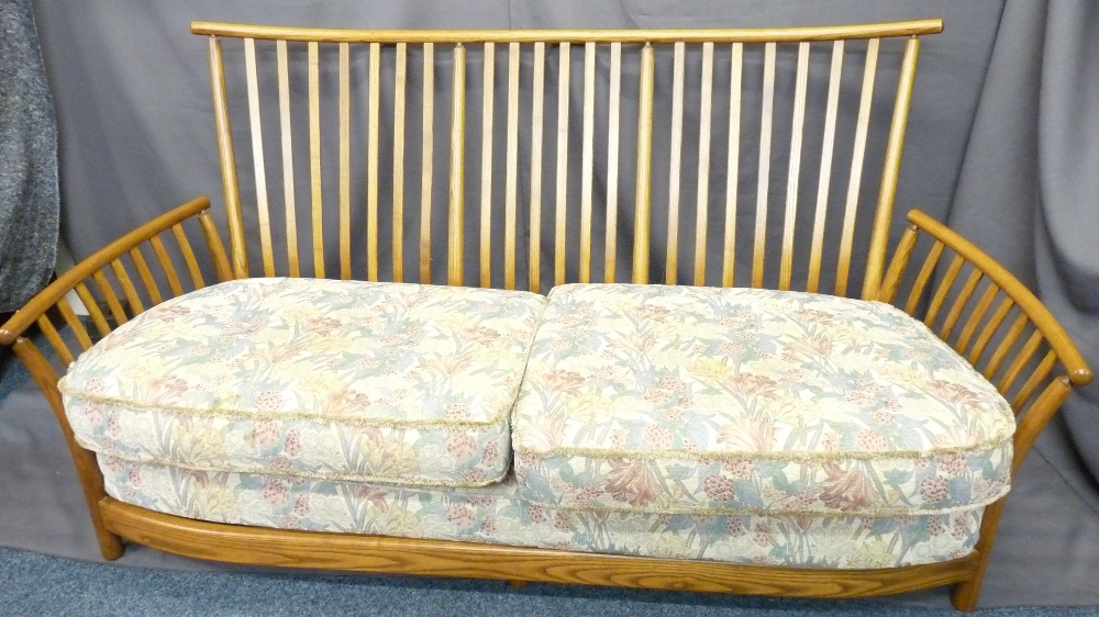 ERCOL LIGHTWOOD HIGH BACK SLATTED SETTEE, 99cms high x 192cms wide x 100cms deep - Image 2 of 3