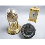 DOME TOP ANNIVERSARY CLOCK, an unmounted gimbal compass and a modern Fox & Simpson brass carriage
