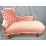 VINTAGE BUTTON BACK UPHOLSTERED CHAISE LONGUE, 83cms high x 156cms long x 63cms deep