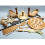VINTAGE & LATER TREEN, ETHNIC CARVED ITEMS including a sycamore butter pat, various darning