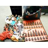 VINTAGE COSTUME DOLLS: A COLLECTION, a boxed moulded chess set (no board), two canvas holdalls, a
