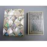 VINTAGE CALLING CARD CASES x 2 including a mother-of-pearl and abalone hinged lid case and a