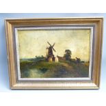 CHARLES HERRING oil on canvas - windmill with farmstead in a countryside setting, signed and