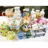 MIXED POTTERY & GLASSWARE: A QUANTITY to include Vaseline and cranberry, collector's teapots,