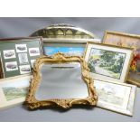 VINTAGE WALL MIRRORS x 2 with a small selection of framed pictures and prints