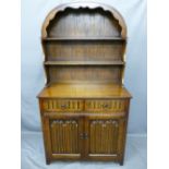 PRIORY-STYLE OAK DUTCH TOP DRESSER, 177cms high x 95cms wide x 44cms deep with linen fold carved