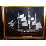 CASED MODEL SHIP - contemporary fully rigged model of the USS Constitution Gun Ship, 80.5cms H,