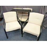 MODERN 4-PIECE CONSERVATORY SUITE in black satin metal and cream upholstered cushions, consisting of