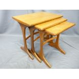 G-PLAN STYLE SET OF THREE TEAK OCCASIONAL TABLES, 52cms high x 56cms wide x 41cms deep (the