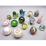 VINTAGE & COLLECTABLE GLASS PAPERWEIGHTS x 15 to include a facet cut example with flower in plant