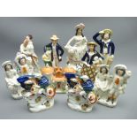 STAFFORDSHIRE POTTERY FIGURINES: A COLLECTION including Soldier's Return (some A/F)