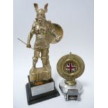 VINTAGE AUTOMOBILIA - RADIATOR CAP BADGE RAC and a TROPHY FIGURINE the badge numbered B7662, Rd