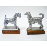 VINTAGE CAR MASCOTS X 2 DOGS by Beards of Cheltenham, to include AIRDALE, 9cms H, 10cms L, and