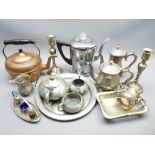 PEWTER & EPNS TEAWARE, modern metal candlesticks ETC