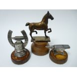 VINTAGE CAR MASCOTS X 3 - VARIOUS to include DRESSAGE/TROTTING HORSE, 11.25cms H, 10.5cms L, UNUSUAL