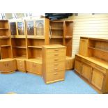 EXCELLENT G-PLAN MID-CENTURY TEAK LOUNGE SYSTEM 6-PIECES to include concave bookshelf, sideboard