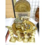 REPOUSSE BRASS WALL CHARGERS, VICTORIAN CANDLESTICKS & OTHER BRASS, METALWARE